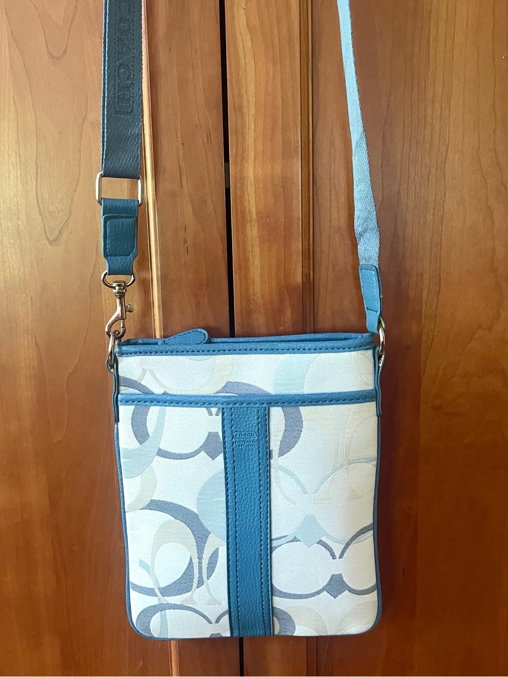Coach Signature Monogram Logo Print Design Canvas Leather Trimmed Crossbody Bag - Picture 11 of 12